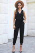 Deep V-Neck Sleeveless Solid Jumpsuit